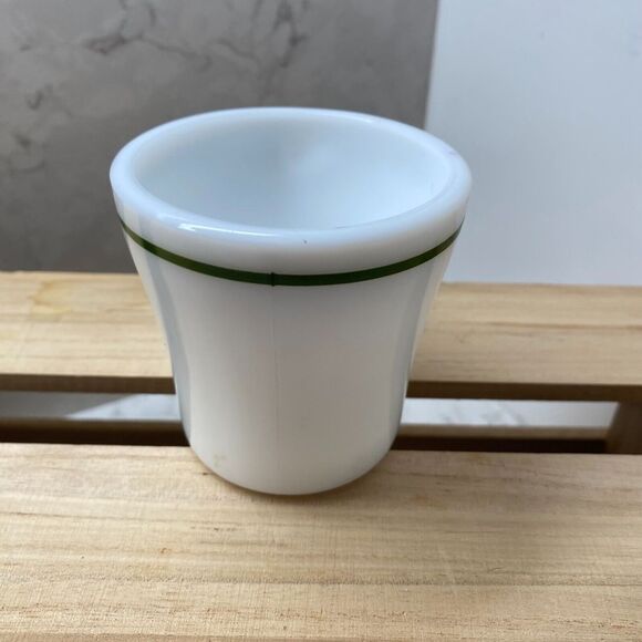 Anchor Hocking White Green Trim Milk Glass Oven-Proof Coffee Mug Restaurant Ware - Picture 3 of 7